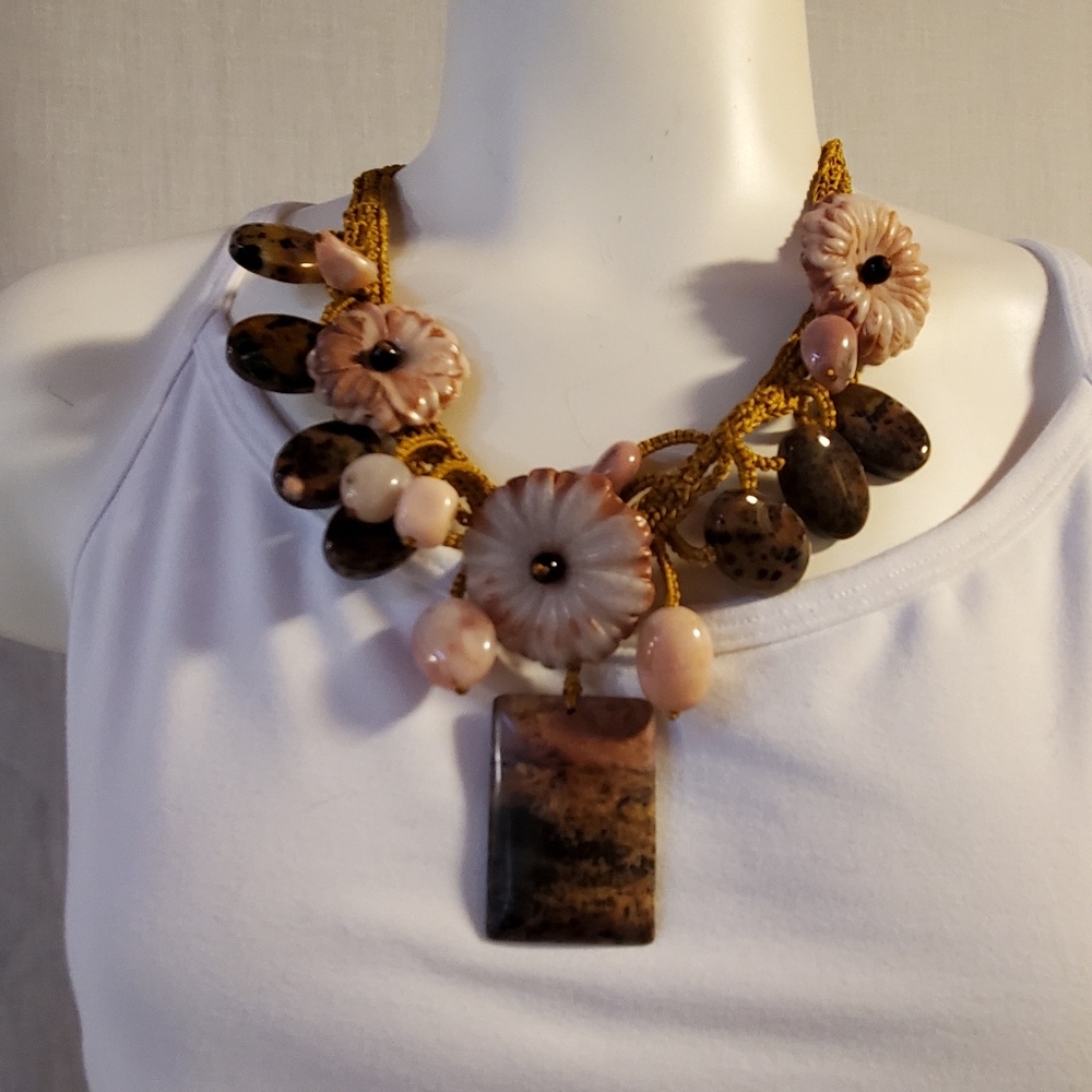 Agate‎ & Jasper Style Floral Statement Necklace | Artisan Boho Pendant